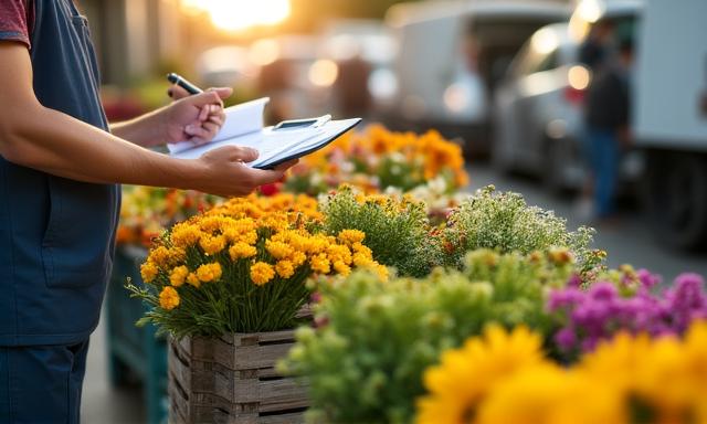 Venta al por mayor de flores en un muelle de carga
