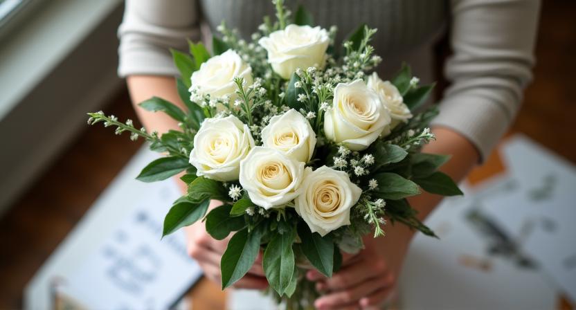 Florista organizando arreglos para evento