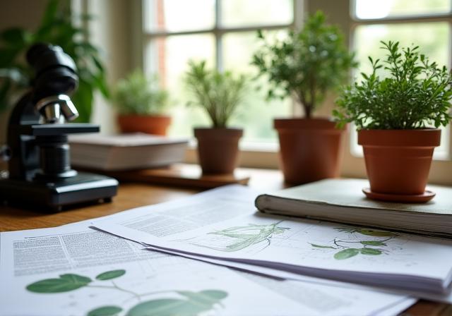 Espacio de trabajo que combina elementos legales y botánicos